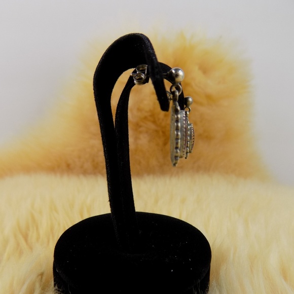 VINTAGE MEXICAN STERLING ONYX EARRINGS MARKED ND - Picture 7 of 8